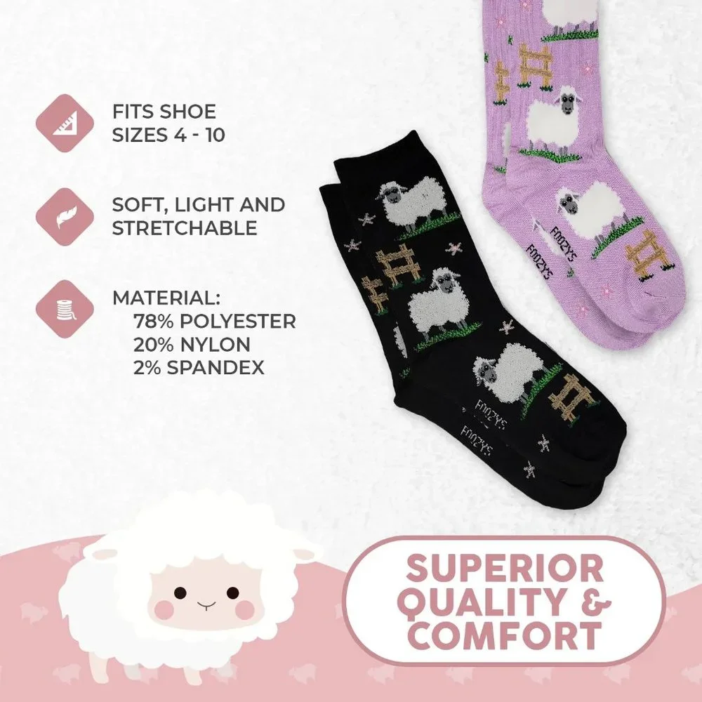 Sheep Furry Livestock Count Sleep Shear Animal 2 Pairs Foozys Women's Socks
